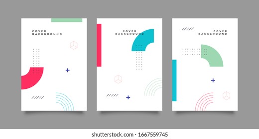 Memphis style banner templates collection. 80-90s trendy fashion background with geometric shapes. Vector illustration. Poster, invitation, greeting card, cover design.