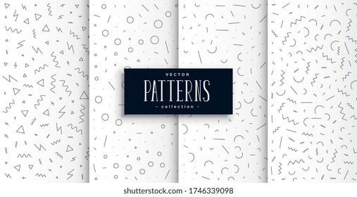 conjunto de patrones de color blanco y negro de estilo memphis de cuatro