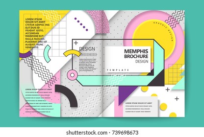 Memphis style brochure, colorful and lovely geometric elements