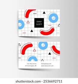 Memphis style business card template vector design in eps 10