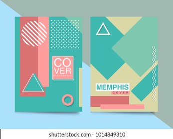 Memphis style cards Design Collection of Colorful templates with geometric shapes, patterns with trendy Memphis fashion 80s-90s. Perfect for ad, invitation, presentation Isolated Vector illustration