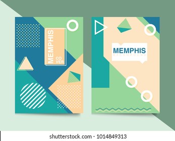 Memphis style cards Design Collection of Colorful templates with geometric shapes, patterns with trendy Memphis fashion 80s-90s. Perfect for ad, invitation, presentation Isolated Vector illustration