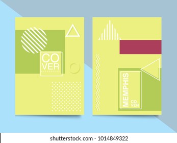 Memphis style cards Design Collection of Colorful templates with geometric shapes, patterns with trendy Memphis fashion 80s-90s. Perfect for ad, invitation, presentation Isolated Vector illustration
