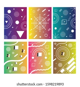 Memphis style cards Design Collection of Colorful templates with geometric shapes, patterns with trendy Memphis fashion