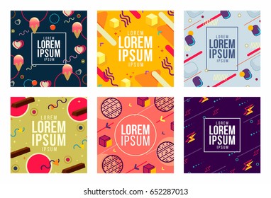 Memphis style cards Design Collection Set of Colorful templates with geometric shapes, patterns with trendy Hipster fashion 80s-90s. Perfect for ad,invitation,presentation Isolated Vector illustration