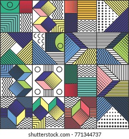 Memphis style cards Design Collection of Colorful templates with geometric shapes, patterns with trendy Memphis fashion 80s-90s. Perfect for ad, invitation, presentation Isolated Vector illustration