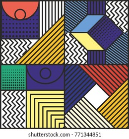 Memphis style cards Design Collection of Colorful templates with geometric shapes, patterns with trendy Memphis fashion 80s-90s. Perfect for ad, invitation, presentation Isolated Vector illustration