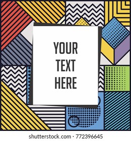 Memphis style cards Design Collection of Colorful templates with geometric shapes, patterns with trendy Memphis fashion 80s-90s. Perfect for ad, invitation, presentation Isolated Vector illustration. 