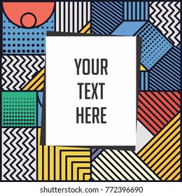 Memphis style cards Design Collection of Colorful templates with geometric shapes, patterns with trendy Memphis fashion 80s-90s. Perfect for ad, invitation, presentation Isolated Vector illustration. 