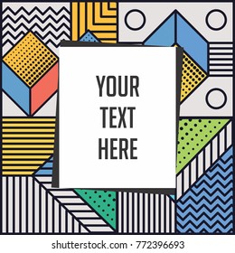 Memphis style cards Design Collection of Colorful templates with geometric shapes, patterns with trendy Memphis fashion 80s-90s. Perfect for ad, invitation, presentation Isolated Vector illustration. 