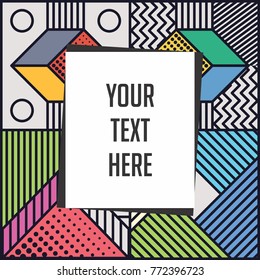 Memphis style cards Design Collection of Colorful templates with geometric shapes, patterns with trendy Memphis fashion 80s-90s. Perfect for ad, invitation, presentation Isolated Vector illustration. 