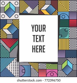 Memphis style cards Design Collection of Colorful templates with geometric shapes, patterns with trendy Memphis fashion 80s-90s. Perfect for ad, invitation, presentation Isolated Vector illustration. 