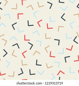 Memphis style. Corners, turned in different directions. Seamless pattern. Multicolored abstract background