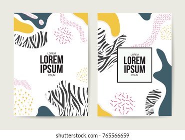 Tapa de estilo memphis. diseño de fondo con plantilla de color. Formas y patrones geométricos para el diseño de moda, invitación, presentación, sitio web, ilustración vectorial