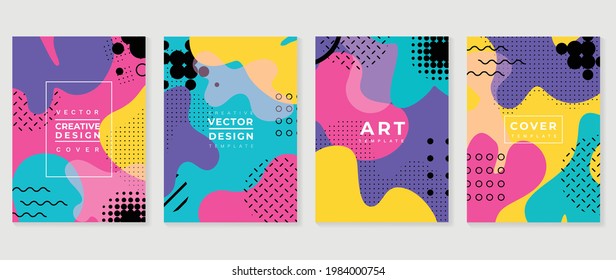 Memphis style cover vector. Minimal geometric background pattern for brochure, corporate business, catalog, magazine and flyer. Abstract arts wallpaper design for wall art, prints and home decoration.