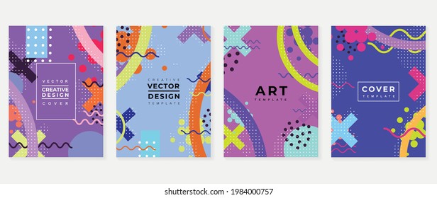 Memphis style cover vector. Minimal geometric background pattern for brochure, corporate business, catalog, magazine and flyer. Abstract arts wallpaper design for wall art, prints and home decoration.