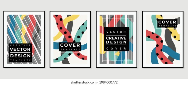 Vector de cubierta de estilo Memphis. Patrón geométrico mínimo para folletos, negocios corporativos, catálogo, revista y volante. Diseño de fondo artístico abstracto para el arte mural, las impresiones y la decoración doméstica.