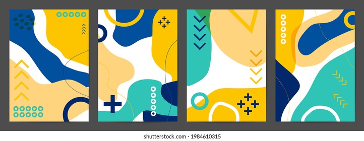 Memphis style cover vector. Modern Poster Art. Minimal geometric background pattern  design for wall framed prints, canvas poster, artwork as postcard or brochure.Vector illustration.