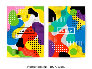 Memphis style covers, Colorful abstract shapes background pattern vector template