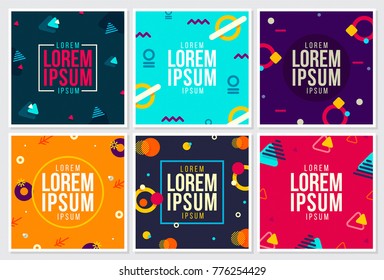 Memphis Style Covers Design With Cute Vector Flat 3D Elements On Dark And Light Background