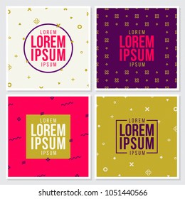 Memphis Style Covers with Royal Theme. Creative Fluid Colors and Place for Text. Gold, Purple and Neon Red Elements.