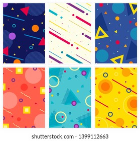 Memphis style covers set with geometric shapes and patterns. Collection of templates in trendy memphis fashion 80-90s. Perfect for cover design, ad, posters, books, greeting cards and more. Isolated. 