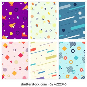 Memphis style covers set with geometric shapes and patterns. Collection of templates in trendy memphis fashion 80-90s. For cover design, ad, posters, books, greeting cards and more. Isolated. Vector.