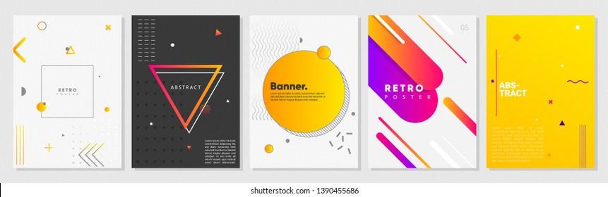 Memphis style creative poster set. colorful concepts with geometric elements. ideal for social media, print, marketing, ad, cover, web, landing, page.