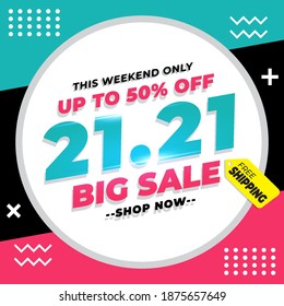 Memphis Style design 21.21 Shopping Day Sale Banner Promotion