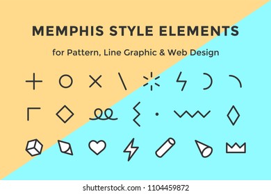 Memphis style elements. Set of memphis design elements, line graphic design, template for pattern, line graphic, web design. Colorful collection geometric graphic. Vector Illustration