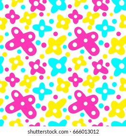 Memphis style Fidget Spinner hand drawn textured seamless pattern.Retro flavour trendy geometric elements painted with colorful ink brush strokes.