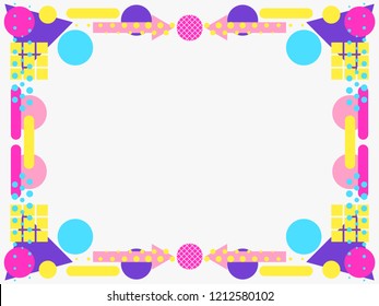 Memphis style frame. Geometric objects of the 80s. Design a template for invitations, leaflets and greeting cards. Vector illustration