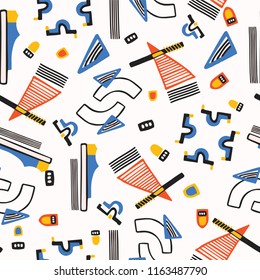 Memphis Style Geometric Abstract Seamless Vector Pattern, Hand Drawn Stylized Graphic Illustration for On Trend Fashion Prints, Retro Stationery, Graphic Decor, Gift Wrap, Blog Backgrounds, Wallpaper