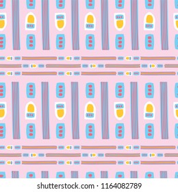 Memphis Style Geometric Abstract Seamless Vector Pattern, Pastel Drawn Stylized Graphic Illustration for On Trend Fashion Print, Retro Stationery, Graphic Decor, Gift Wrap, Blog Backgrounds, Wallpaper