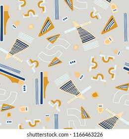 Memphis Style Geometric Abstract Seamless Vector Pattern, Hand Drawn Stylized Graphic Illustration for On Trend Fashion Prints, Masculine Stationery, Graphic Decor, Gift Wrap, Blog Backdrop, Wallpaper