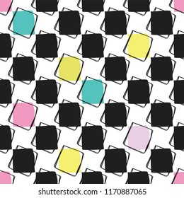 Memphis Style Geometric Abstract Seamless Vector Pattern, Drawn Pop Art Grid Illustration for On Trend Fashion Prints, Retro Stationery, Graphic Decor, Gift Wrap, Blog Backgrounds, Wallpaper, Textiles