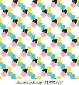 Memphis Style Geometric Abstract Seamless Vector Pattern, Drawn Pop Art Lattice Illustration for Trendy Fashion Prints, Retro Stationery, Graphic Decor, Gift Wrap, Blog Background, Wallpaper, Textiles