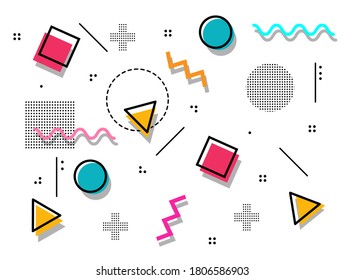 Memphis style geometric background playful design, abstract geometric background design template graphics, colorful geometric shape pattern