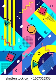 Memphis style geometric background playful design, abstract geometric background design template graphics, colorful geometric shape pattern