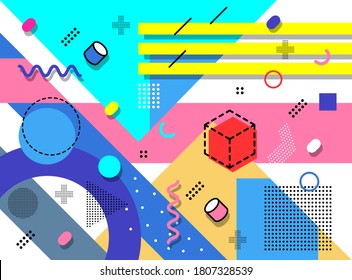 Memphis style geometric background playful design, abstract geometric background design template graphics, colorful geometric shape pattern