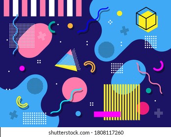 Memphis style geometric background playful design, abstract geometric background design template graphics, colorful geometric shape pattern