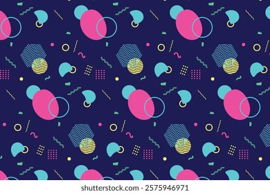 Memphis style geometric background playful design, abstract geometric background design template graphics, colorful geometric shape pattern