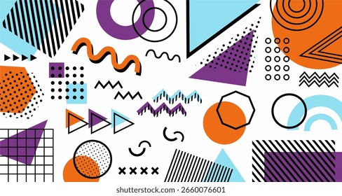 Memphis style geometric background playful design