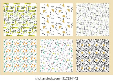 Memphis style of geometric cards. Vector abstract pattern background