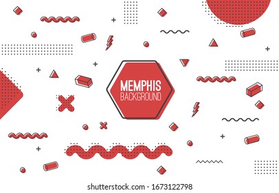 Memphis Style Geometric Minimal Retro Background. 90's Trendy Simple Style Memphis Elements Pattern. Retro Minimal Memphis Geometric Style Background Banner. Vector Illustration Eps10