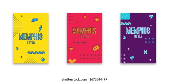 Memphis Style Geometric Minimal Retro Background. 90's Trendy Simple Style Memphis Elements Pattern. Sale Banners, Brochure Covers. Vector Illustration Eps10