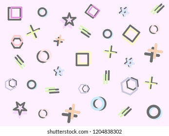 Memphis style geometric pattern background, line elements and geometric figures. Design backgrounds for invitation, brochure. - vector illustration