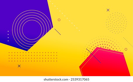 Anuncio de patrón geométrico de estilo de Memphis con Formas hexagonales Vector de diseño