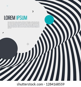 Memphis style geometric pattern with different geometric forms. Vector illustration with striped figure and abstract geometric elements.