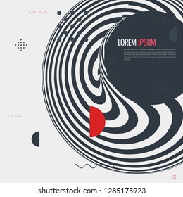 Memphis style geometric pattern with different geometric forms. Vector illustration with striped figure and abstract geometric elements.